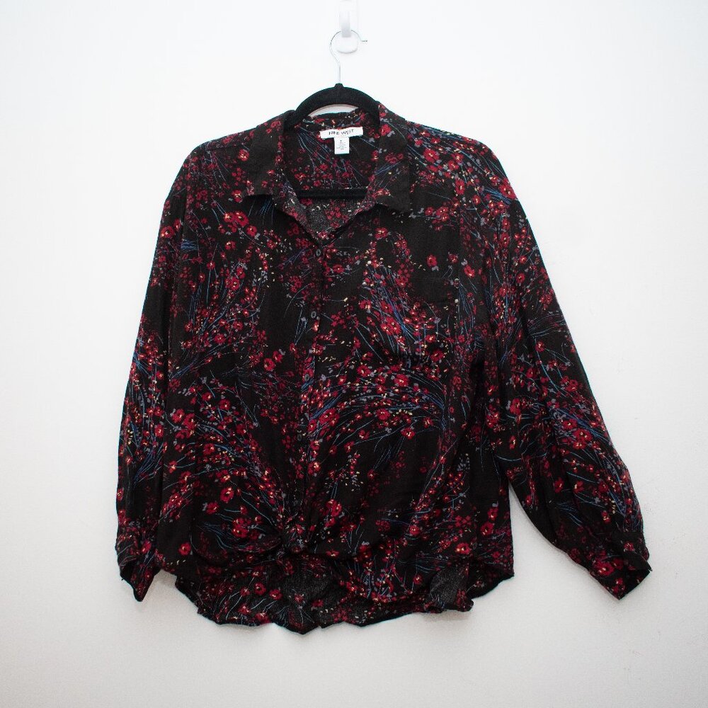 Nine West Women's Top Floral Viscose Collared Long Sleeve Button Down Size XL